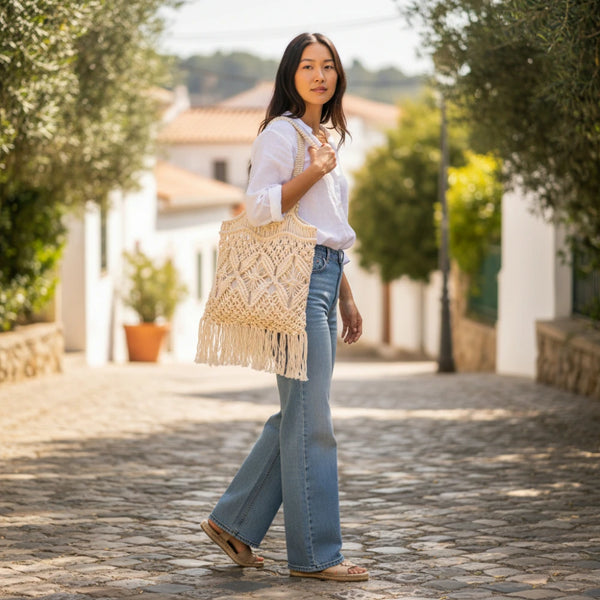 Sac A Main Paille Tressé Franges