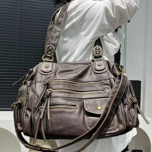 Sac A Main Cuir Lavé Multipoches
