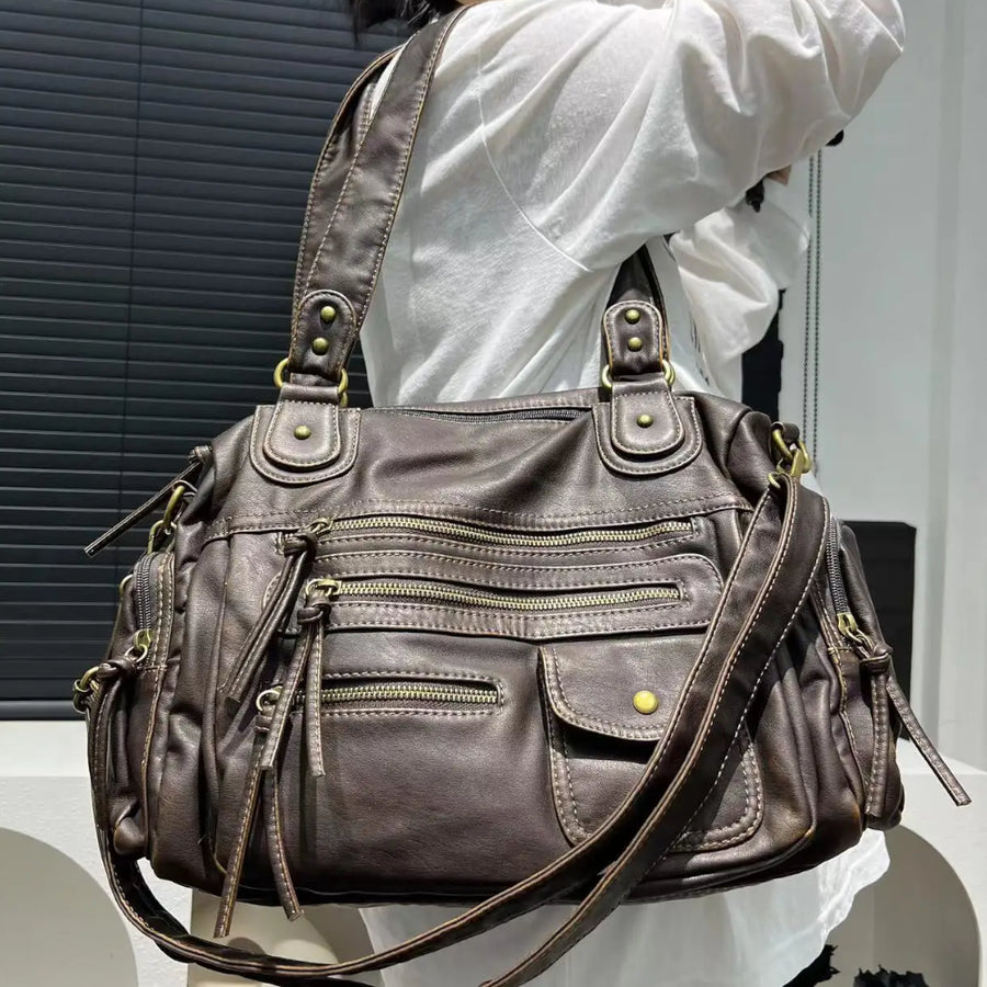 Sac A Main Cuir Lavé Multipoches